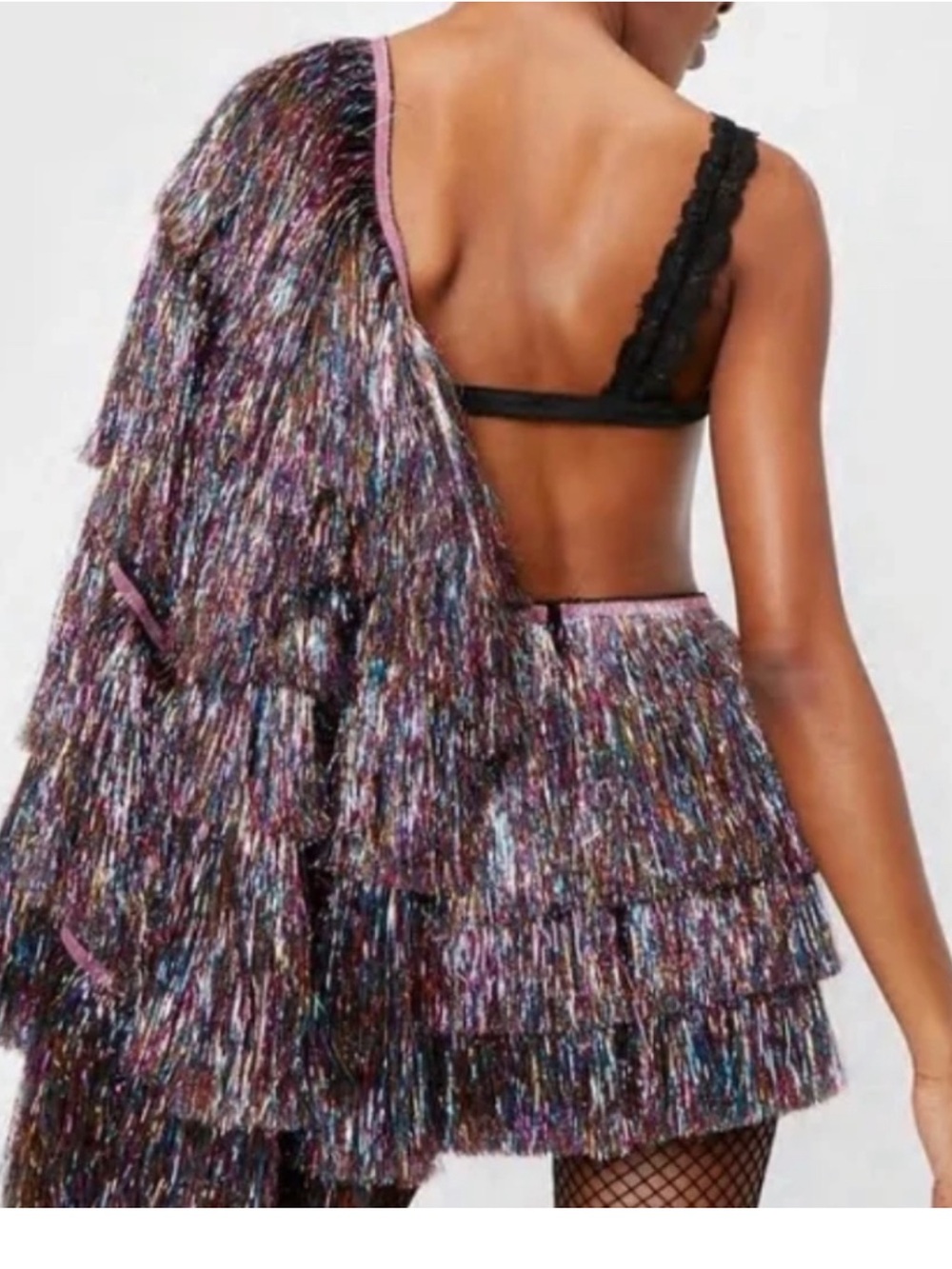 NTW Multicolor Metallic Fringe Tiered Mini Skirt - Picture 2 of 6